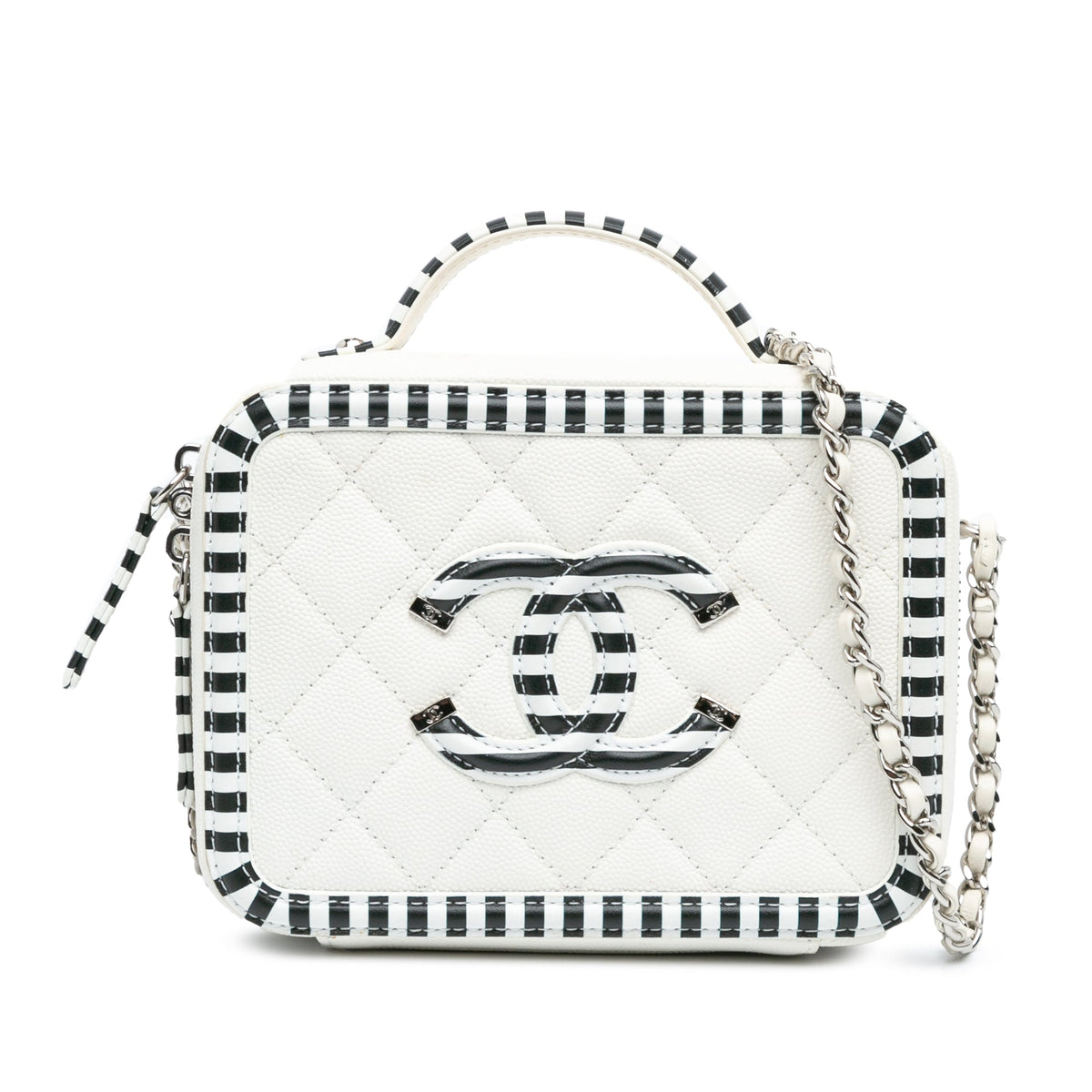 White Chanel Small Caviar CC Filigree Striped Vanity Case