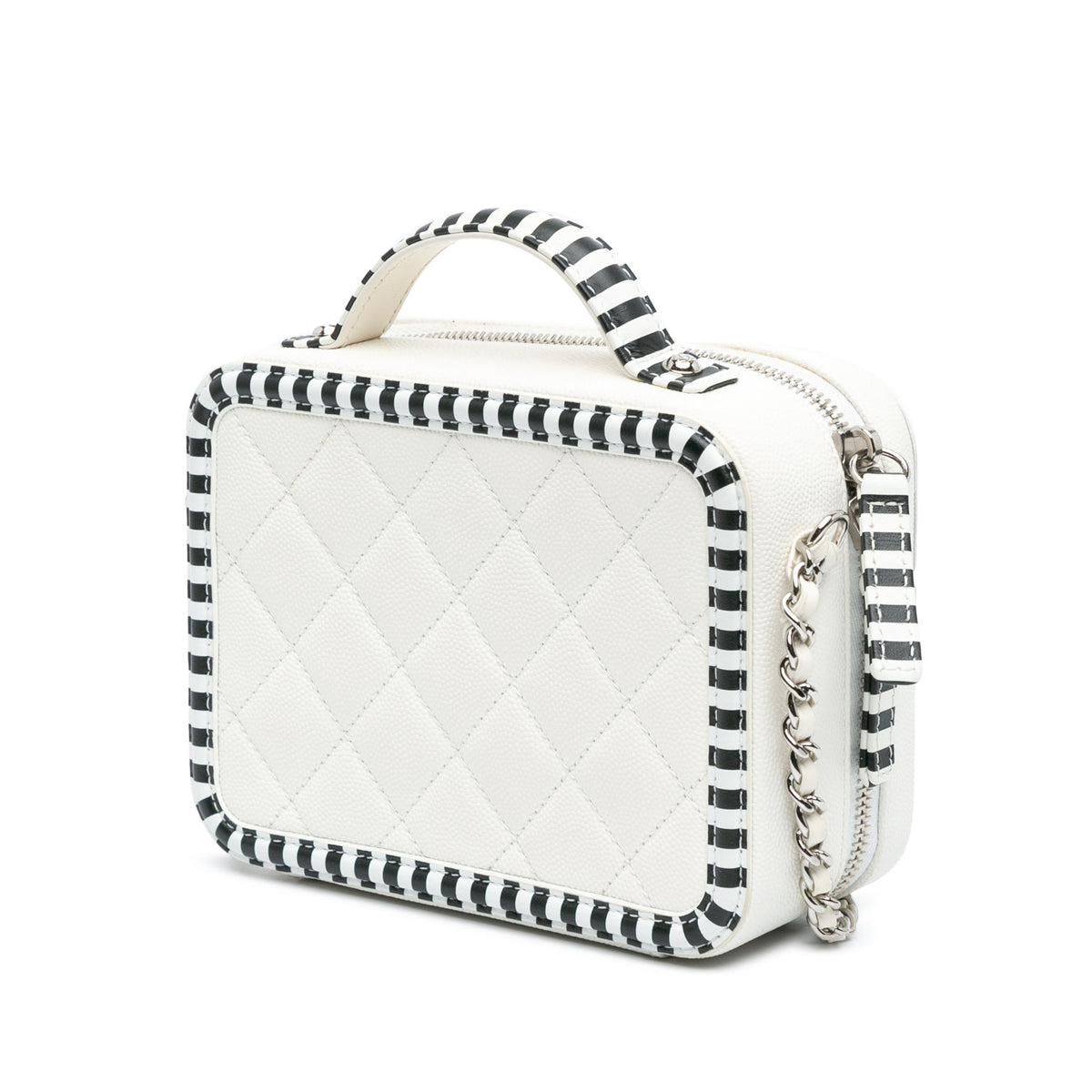 White Chanel Small Caviar CC Filigree Striped Vanity Case