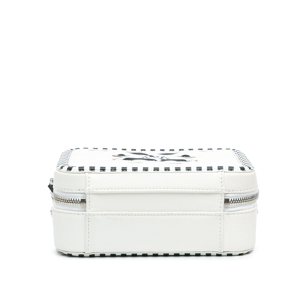 White Chanel Small Caviar CC Filigree Striped Vanity Case