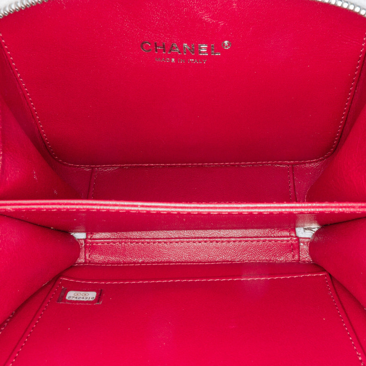 White Chanel Small Caviar CC Filigree Striped Vanity Case