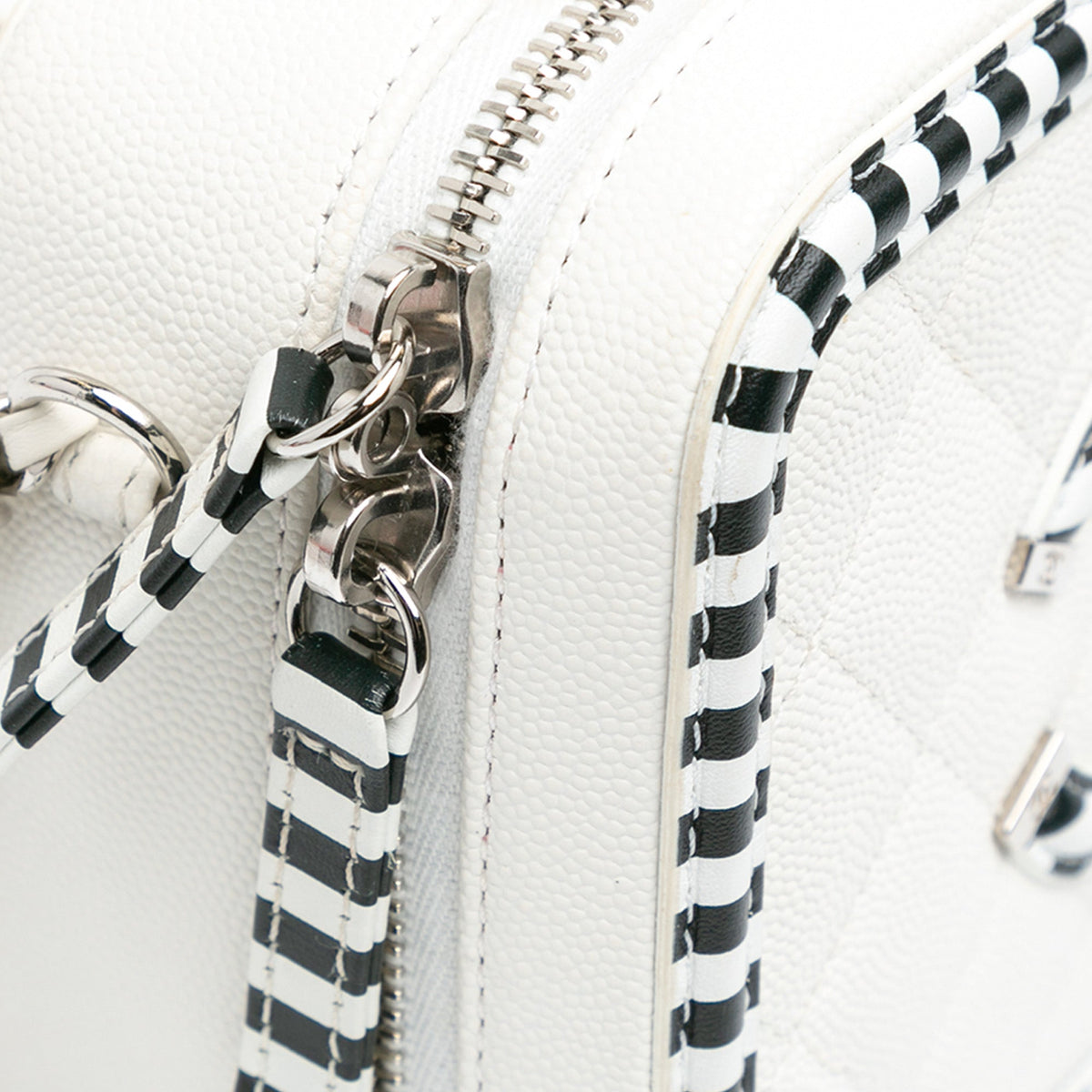 White Chanel Small Caviar CC Filigree Striped Vanity Case