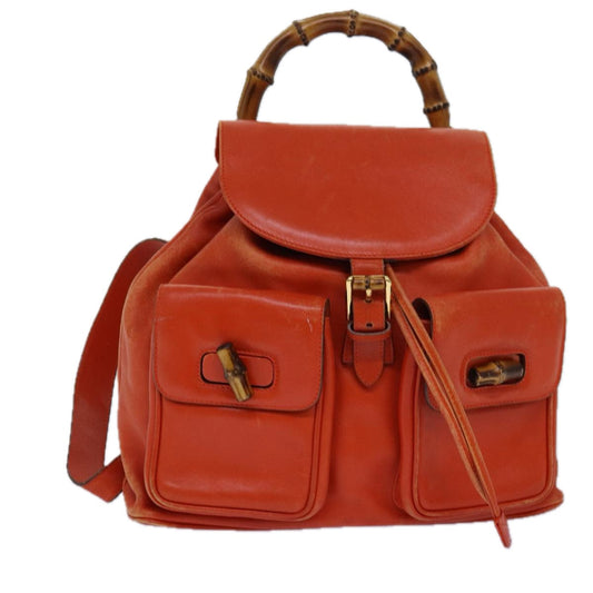 Gucci Bamboo Orange Leather Backpack Bag ()