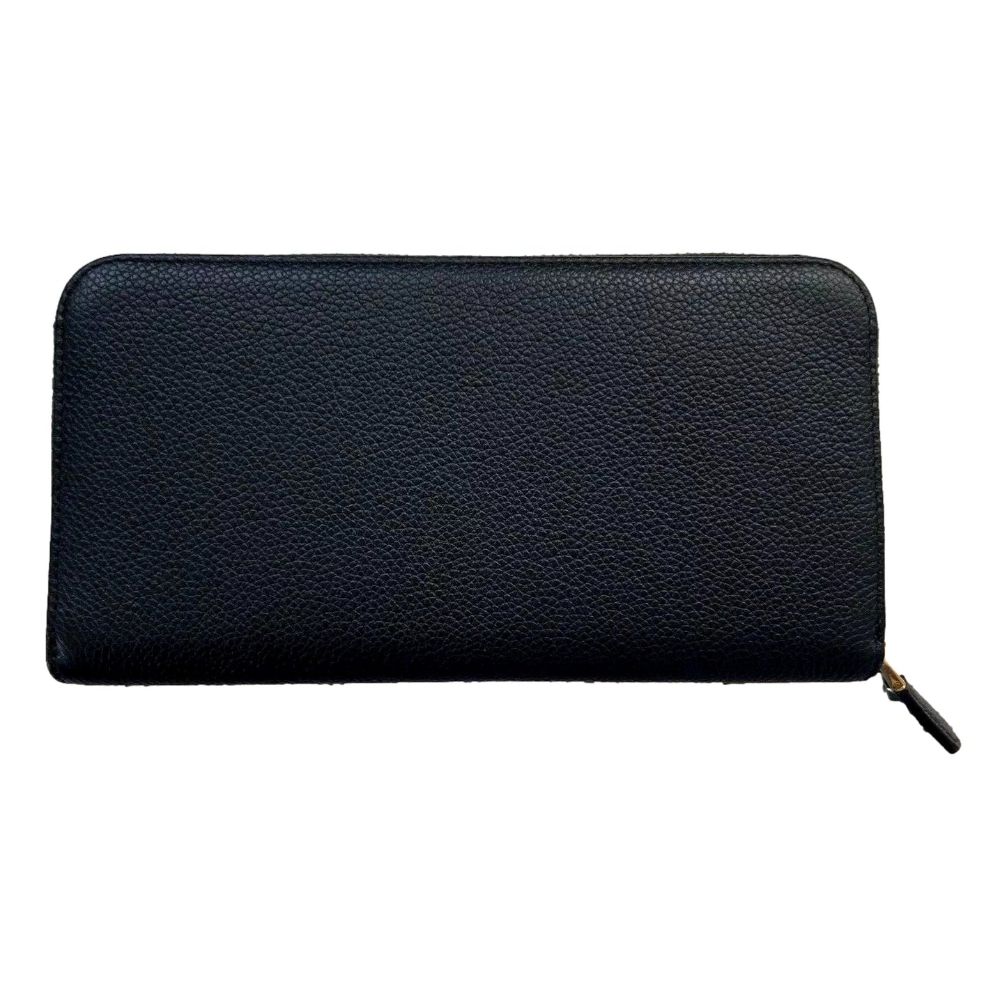 Prada Vitello Grain Zip Continental Long Wallet Black Leather Gold Logo