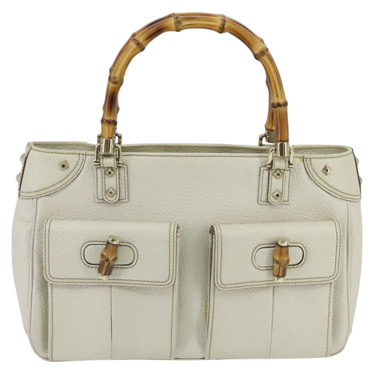 Gucci Bamboo White Leather Handbag