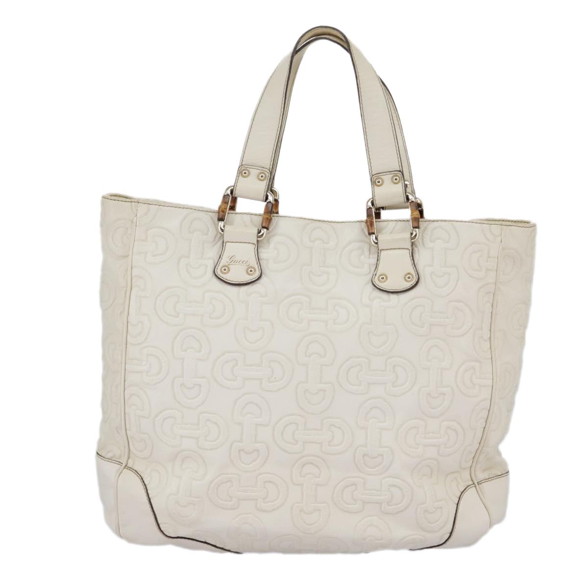 Gucci Bamboo White Leather Tote Bag
