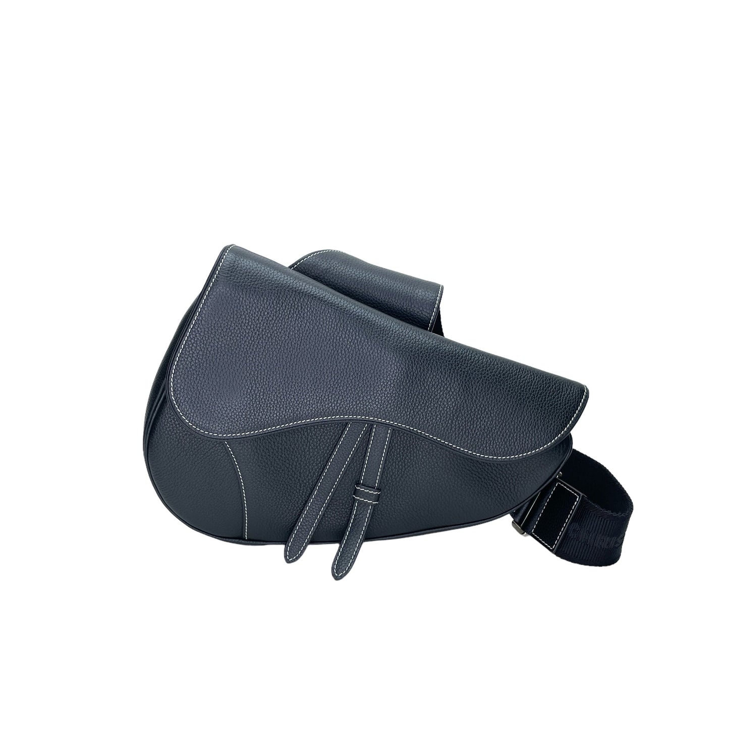 Saddle One Size Black Shoulder Bag in Calfskin, Silver hardware