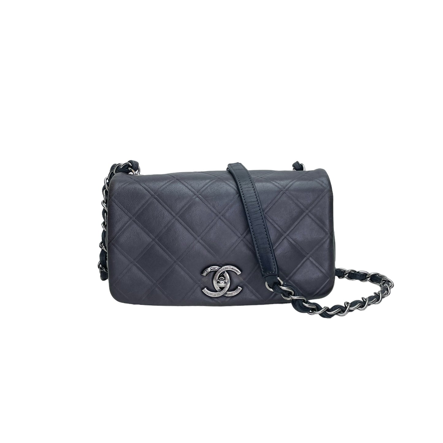 Quilted Flap Bag One Size Black Crossbody Bag in Lambskin, Ruthenium hardware