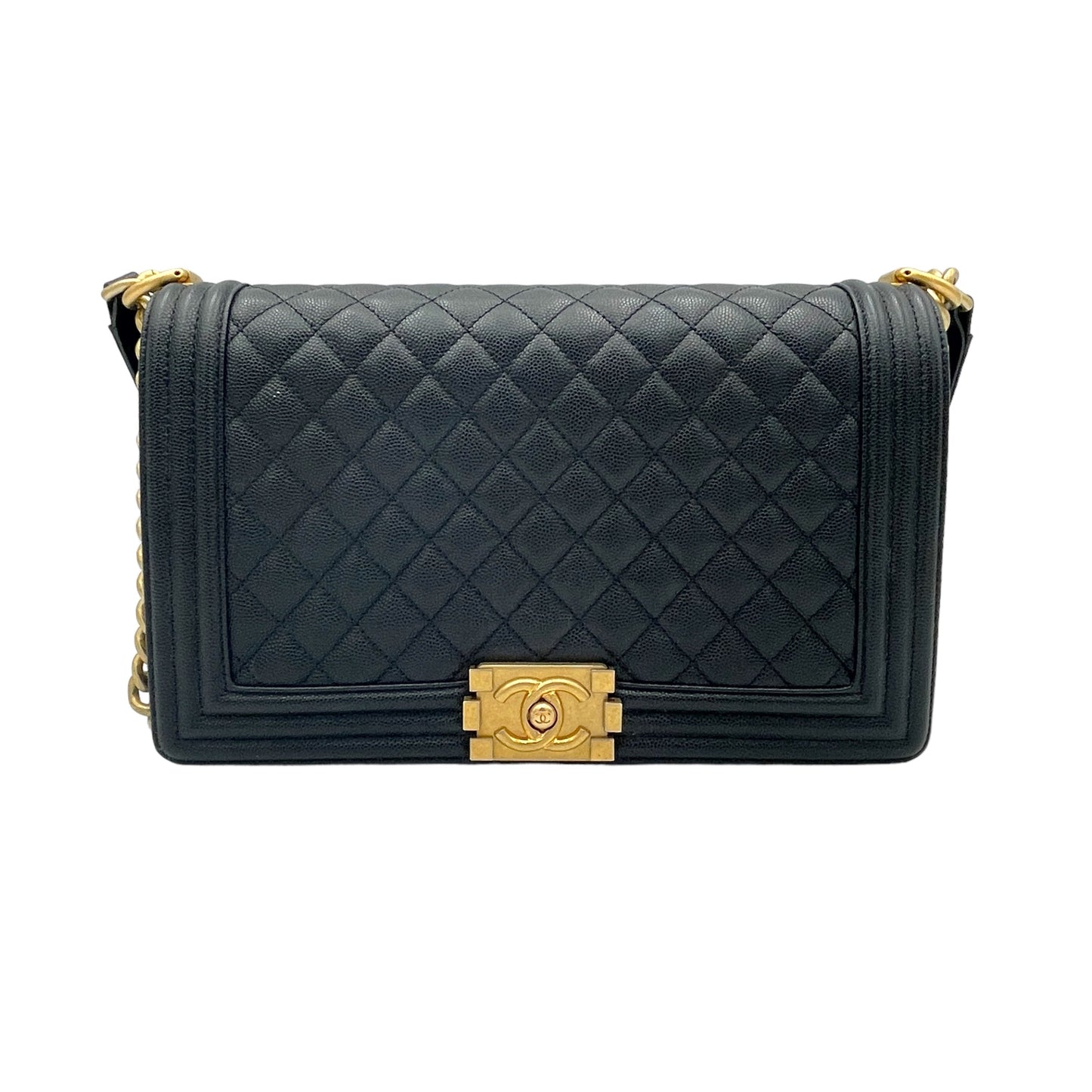 Boy Medium Black Crossbody Bag in Caviar Leather, Gold hardware