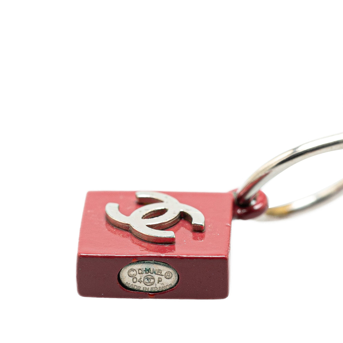 Red Chanel Resin CC Hoop Push Back Earrings