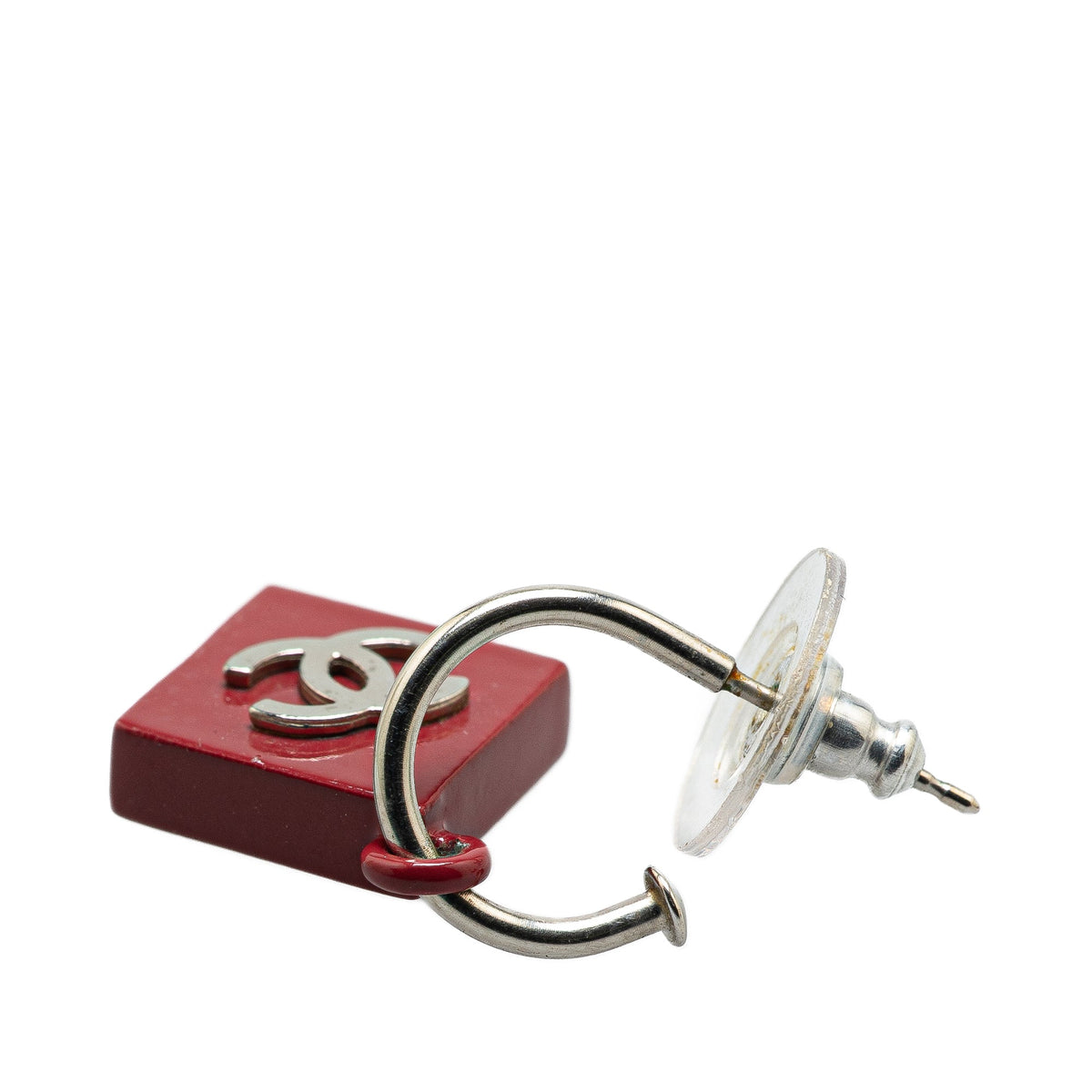 Red Chanel Resin CC Hoop Push Back Earrings
