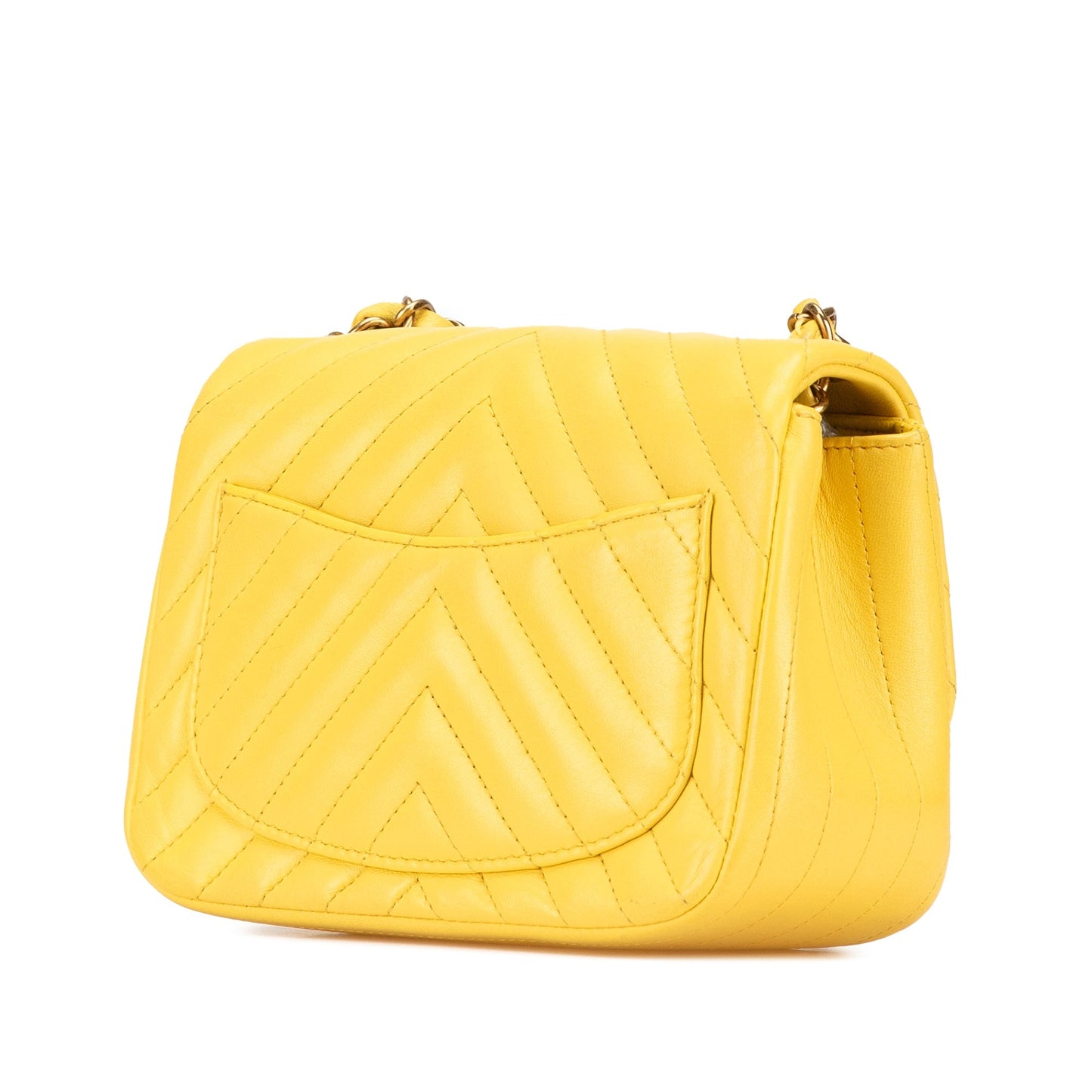 Yellow Chanel Mini Square Classic Chevron Lambskin Single Flap Crossbody Bag