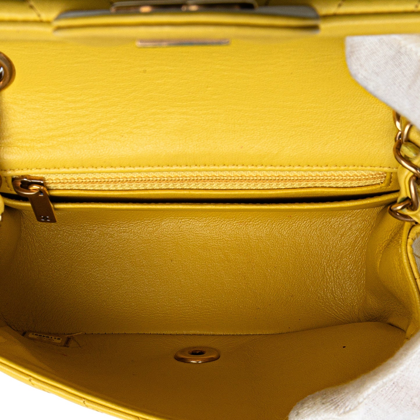 Yellow Chanel Mini Square Classic Chevron Lambskin Single Flap Crossbody Bag