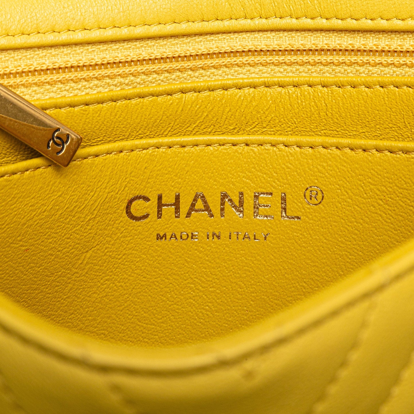 Yellow Chanel Mini Square Classic Chevron Lambskin Single Flap Crossbody Bag