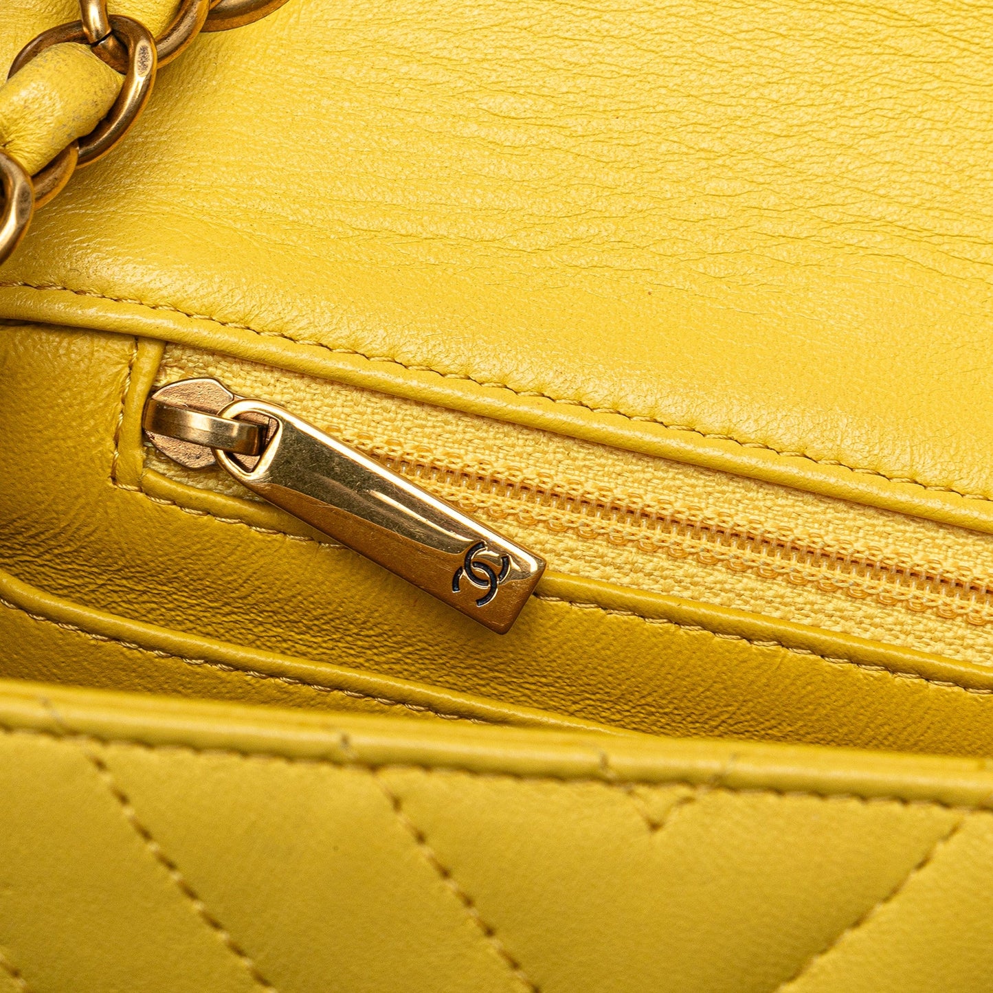 Yellow Chanel Mini Square Classic Chevron Lambskin Single Flap Crossbody Bag