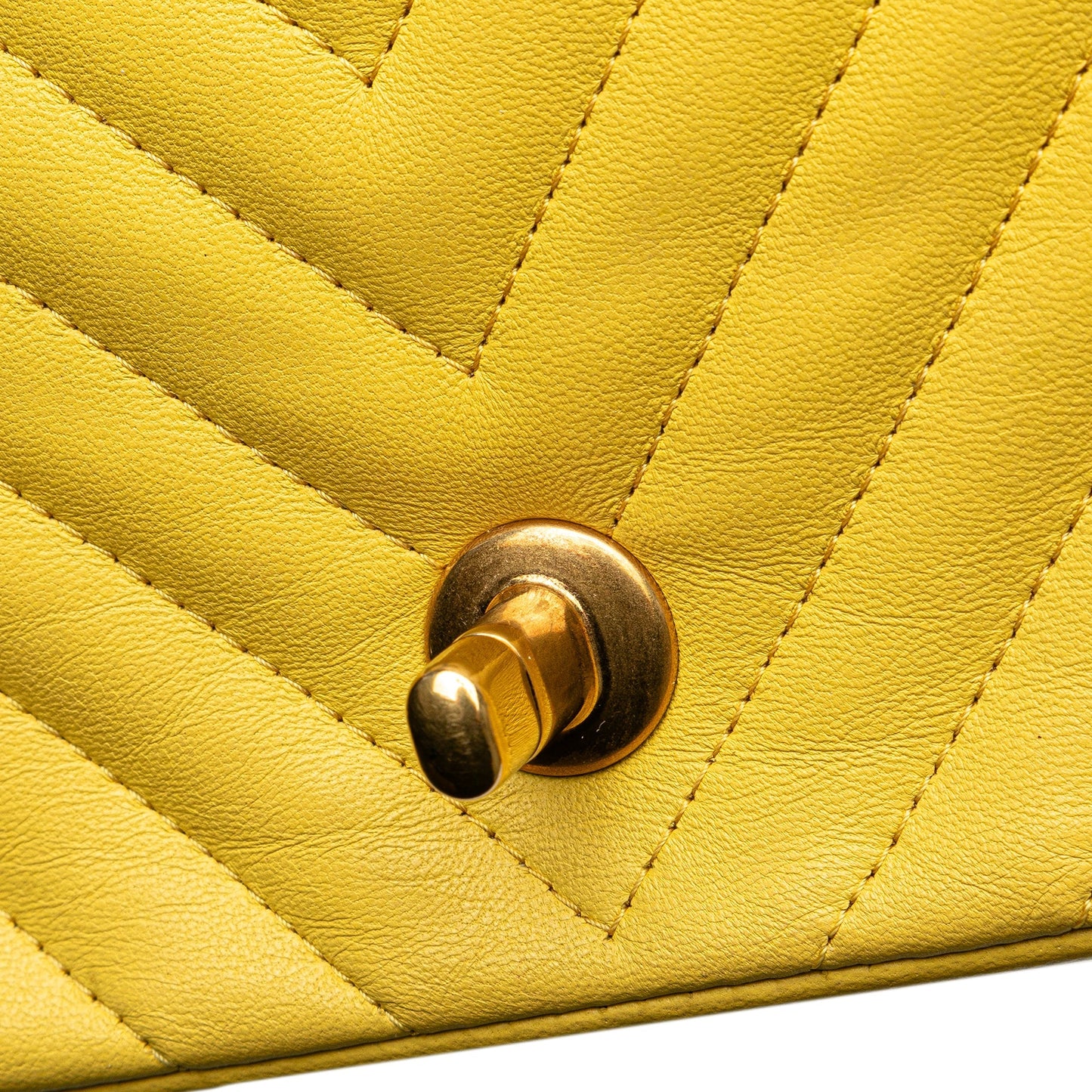 Yellow Chanel Mini Square Classic Chevron Lambskin Single Flap Crossbody Bag