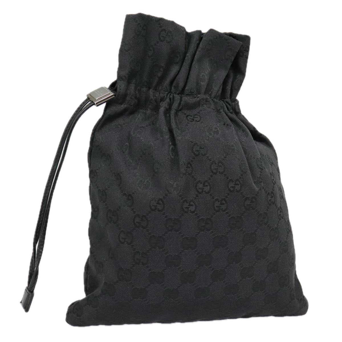 Gucci Drawstring Black Canvas Clutch Bag ()