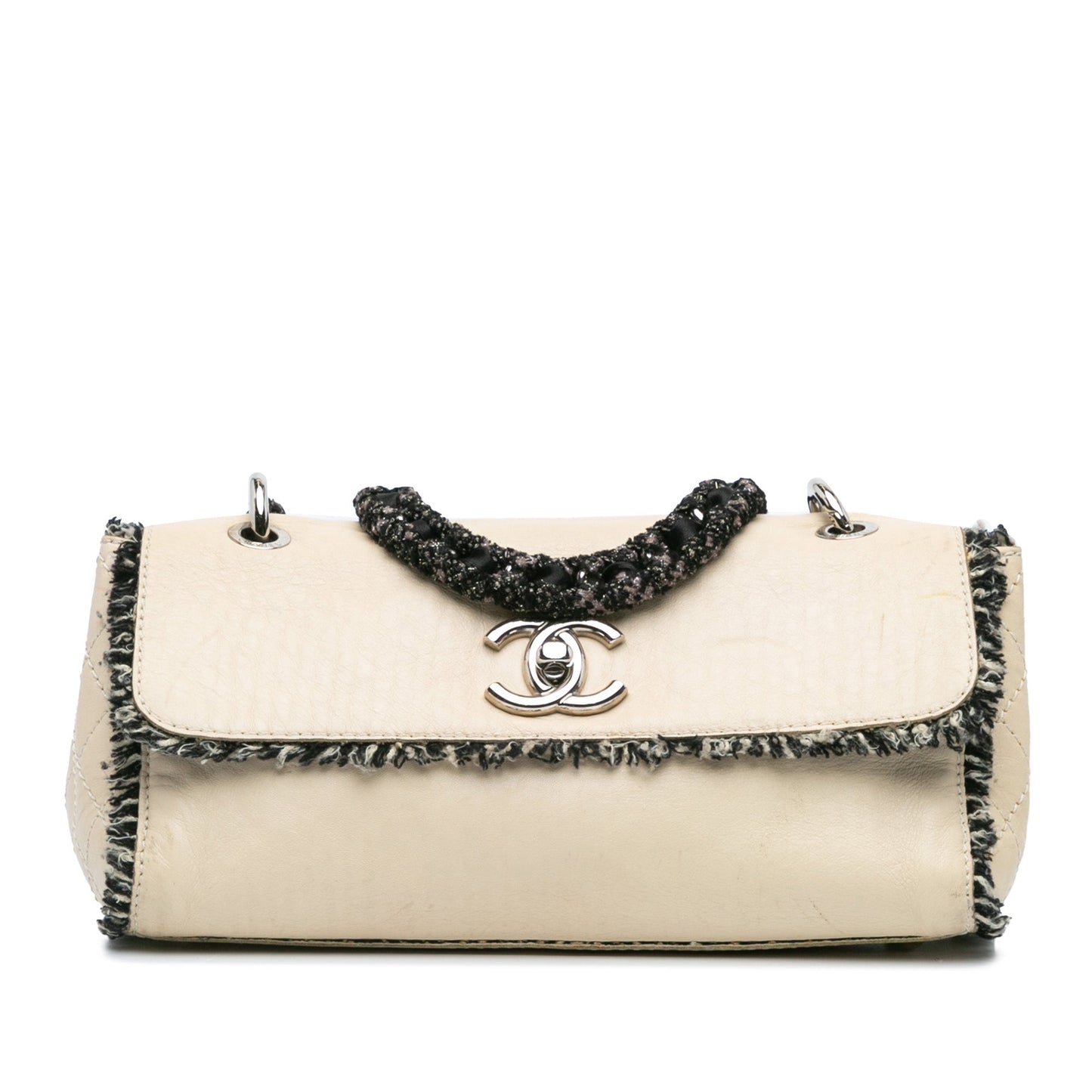 Beige Chanel Lambskin Tweedy Flap Shoulder Bag