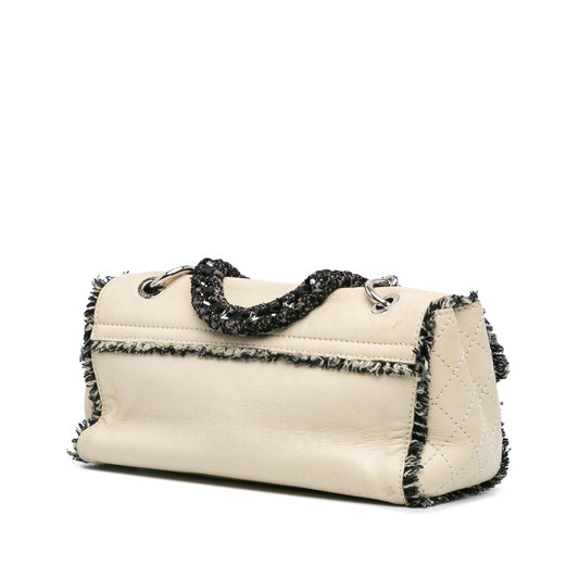 Beige Chanel Lambskin Tweedy Flap Shoulder Bag