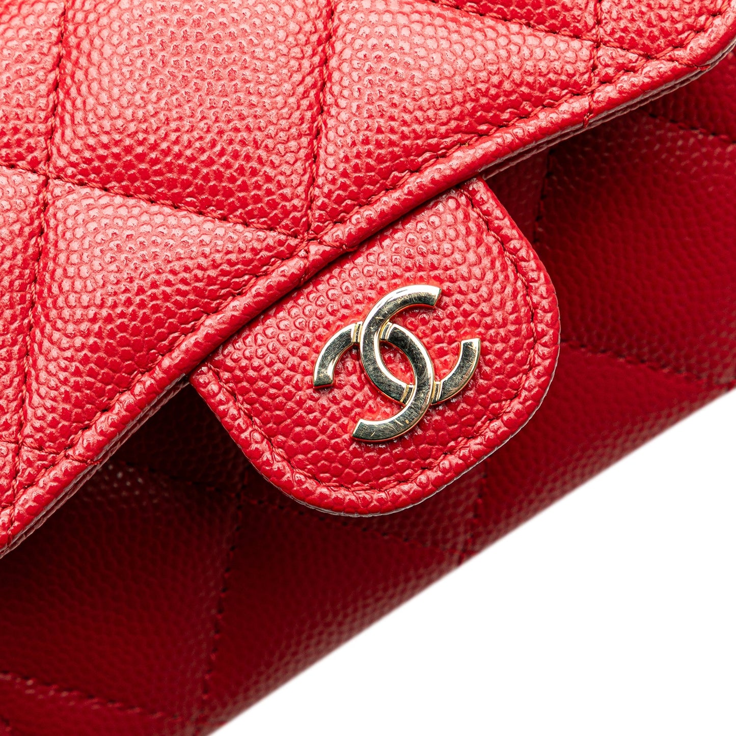 Red Chanel CC Quilted Caviar Flap Card Holder on Chain Crossbody Bag