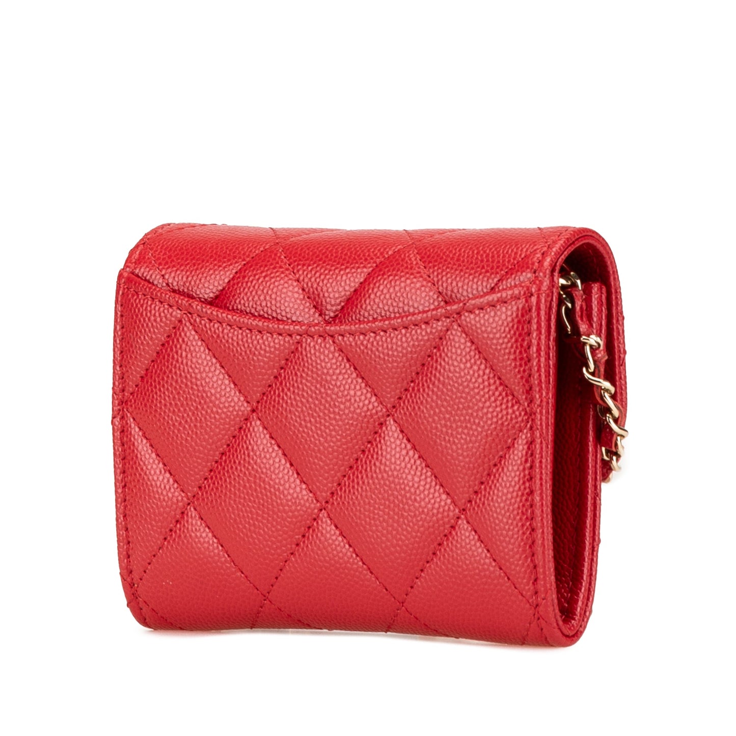 Red Chanel CC Quilted Caviar Flap Card Holder on Chain Crossbody Bag