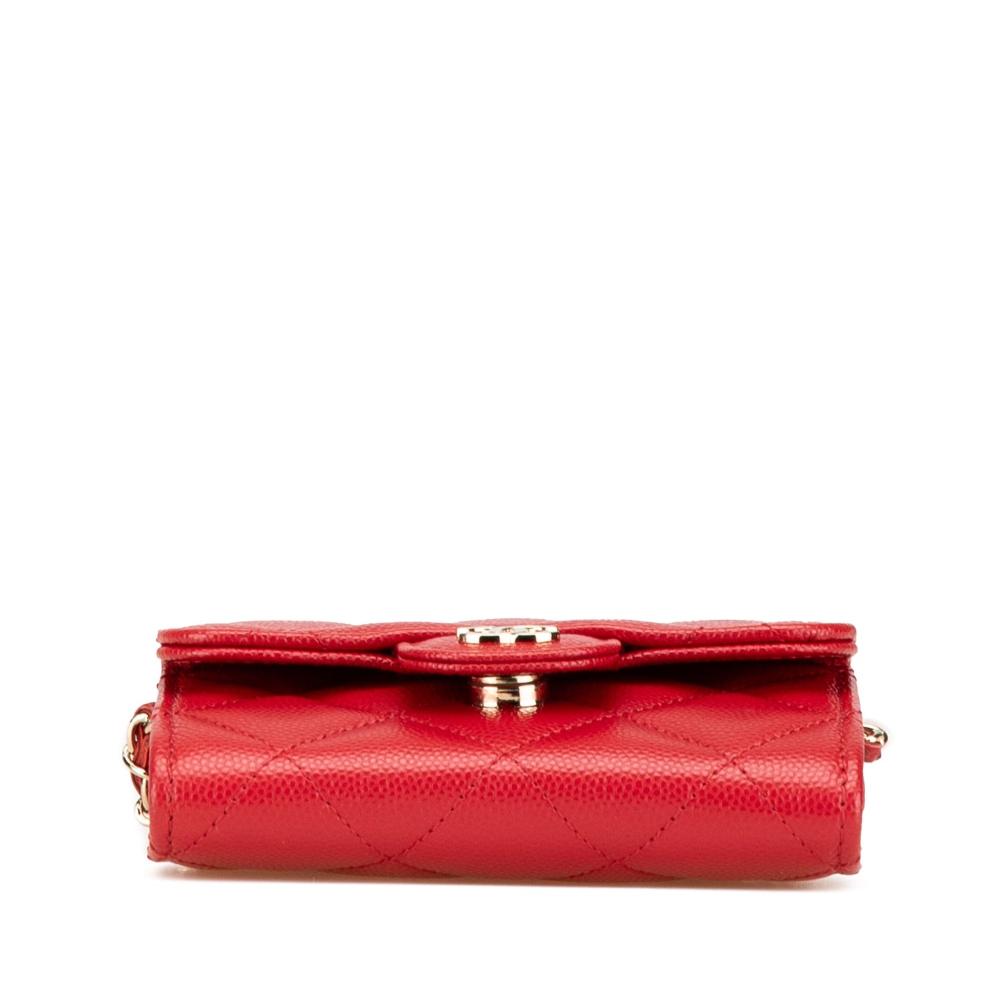 Red Chanel CC Quilted Caviar Flap Card Holder on Chain Crossbody Bag