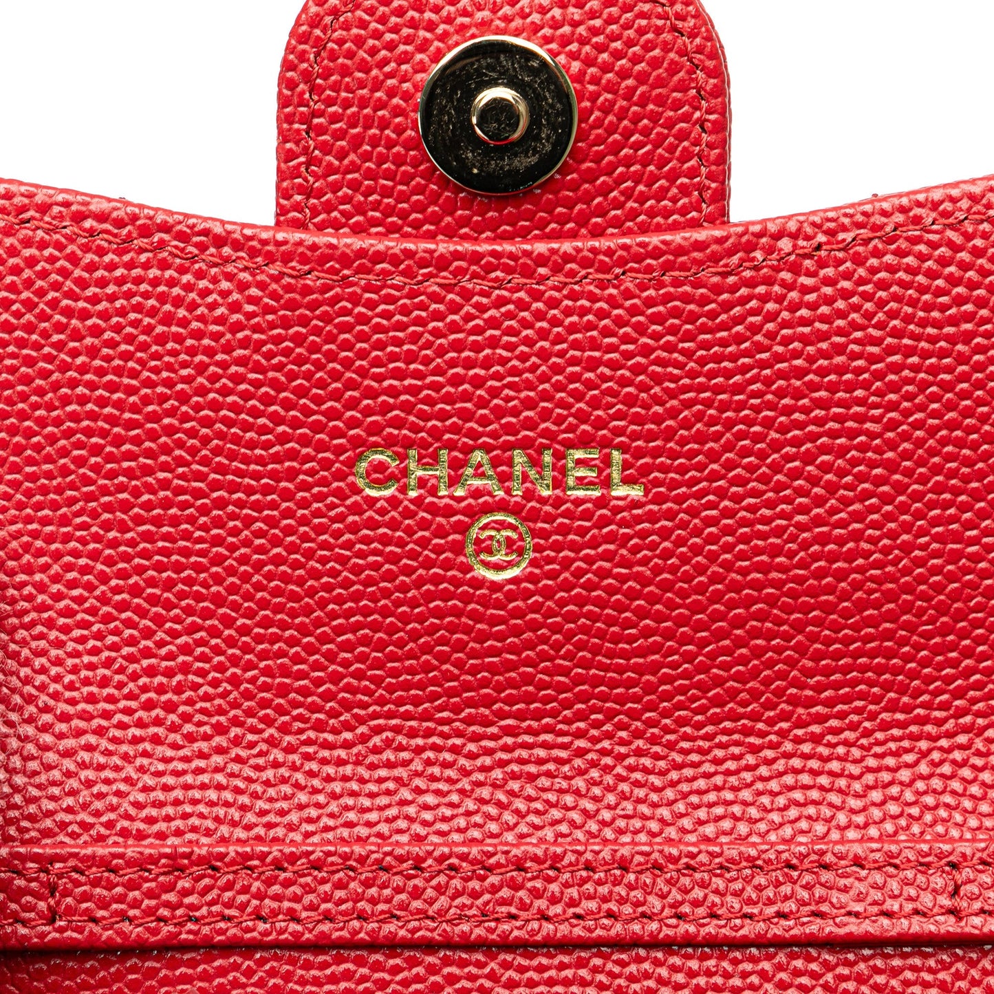 Red Chanel CC Quilted Caviar Flap Card Holder on Chain Crossbody Bag