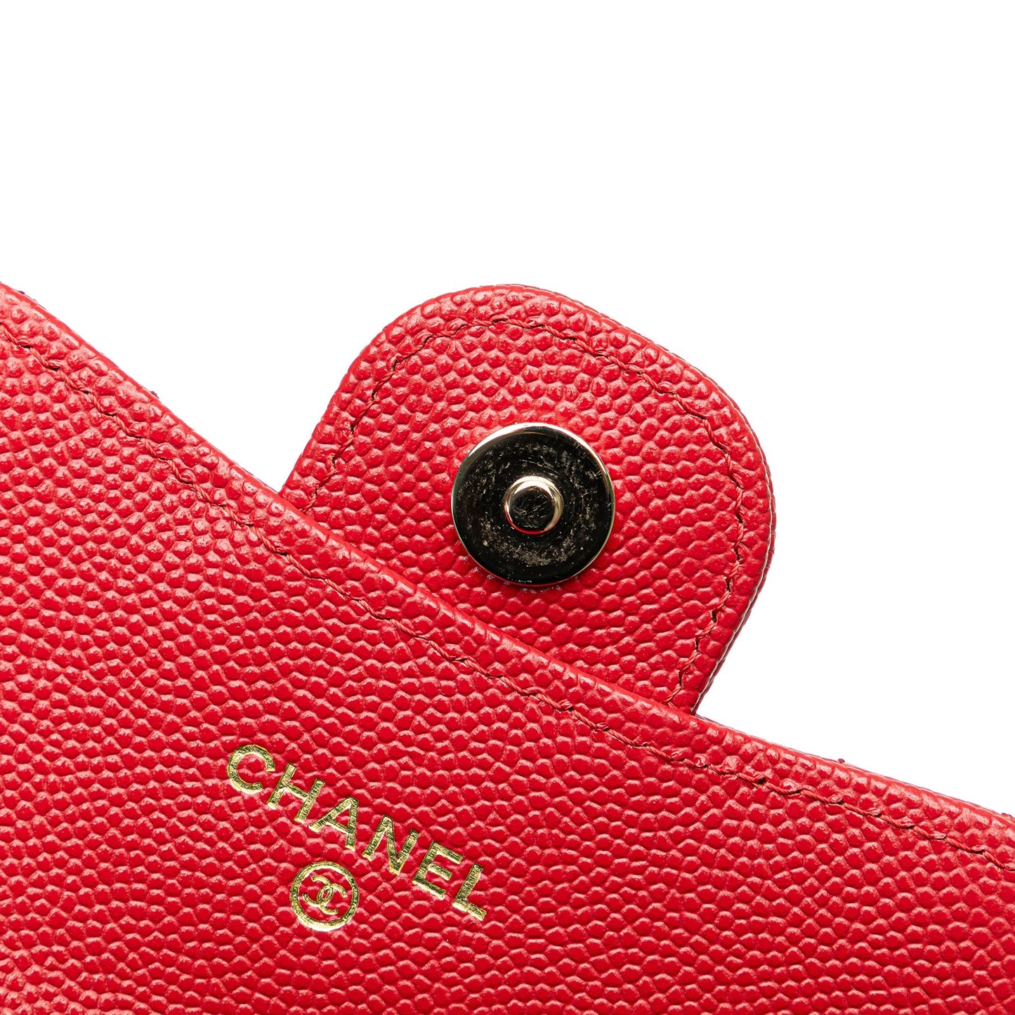 Red Chanel CC Quilted Caviar Flap Card Holder on Chain Crossbody Bag