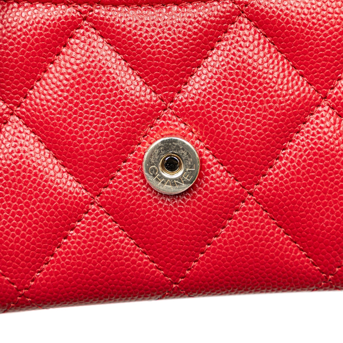 Red Chanel CC Quilted Caviar Flap Card Holder on Chain Crossbody Bag
