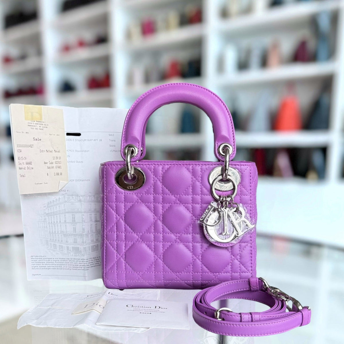 Dior Lady Mini - Cannage Lambskin Purple Silver Hardware