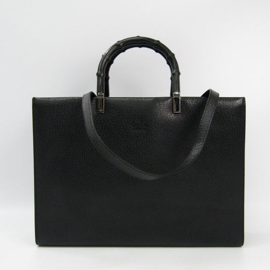 G*G Black Leather Bamboo Tote (SHA-36291)
