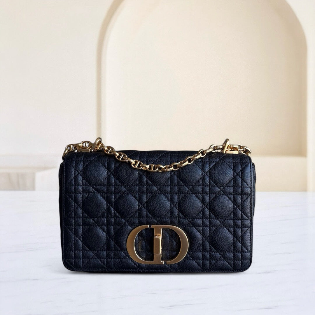 Dior Caro Medium - Cannage Grained Calfskin Black Gold Hardware