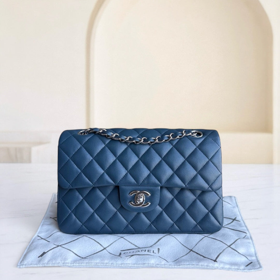 Chanel Classic Flap Small - 23CM Quilted Lambskin Blue Silver Hardware Series 23