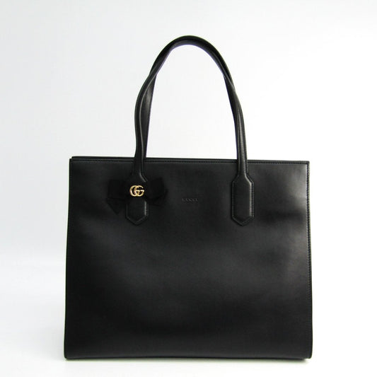 G*G Black Leather GG Shopping Tote (SHA-26742)