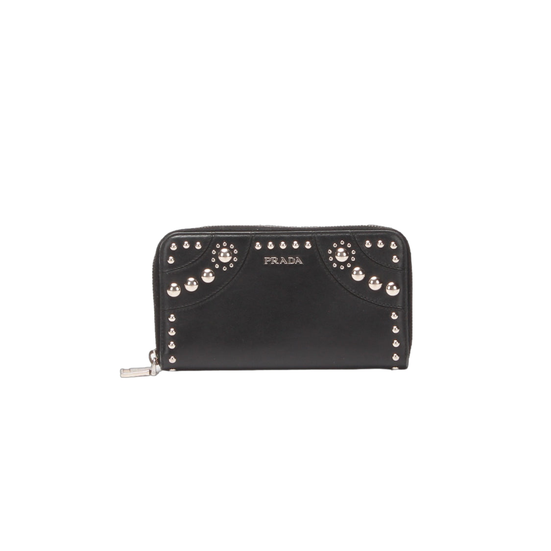 PRADA Studded Leather Zip Around Wallet