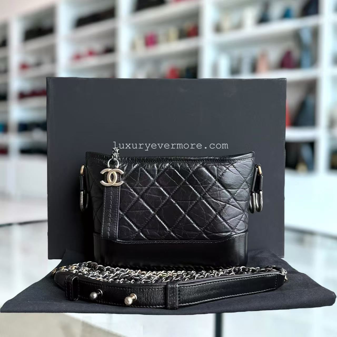 Chanel Gabrielle Small - Quilted Calfskin Black Two-tone Gold Hardware Series 24
