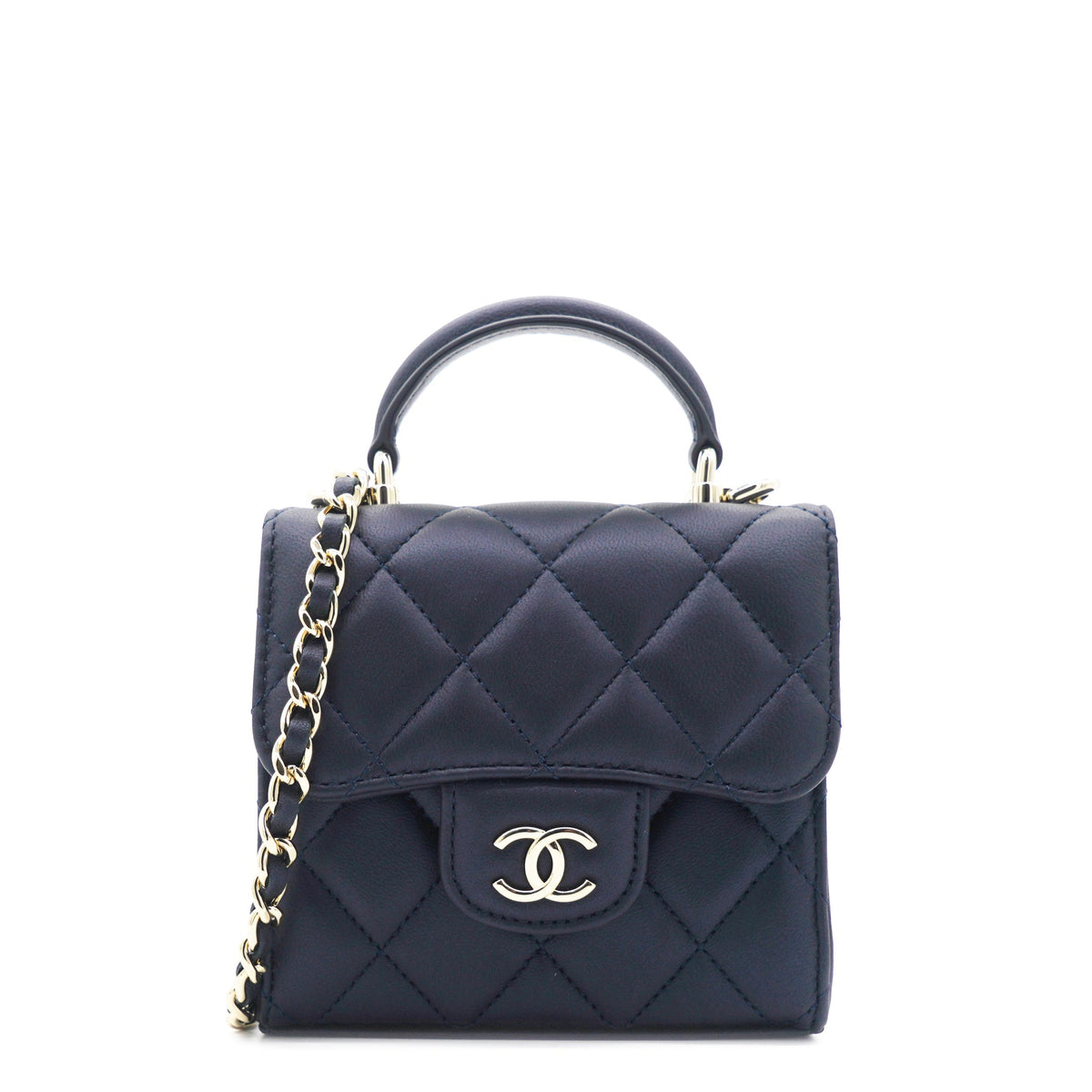 Chanel Lambskin Pearl Black Mini Handle Bag