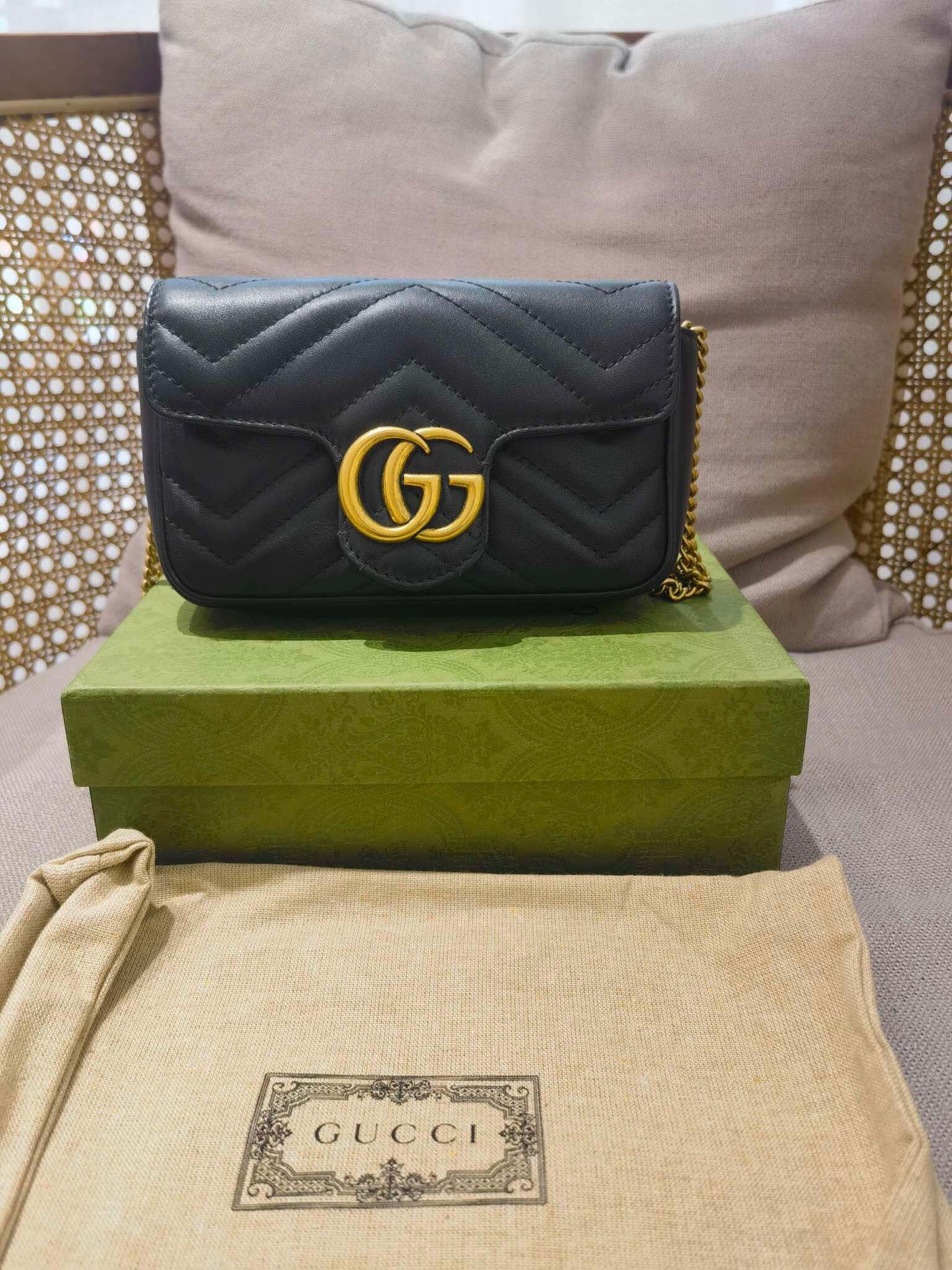 Gucci Marmont Super Mini Crossbody Bag, Leather, Black