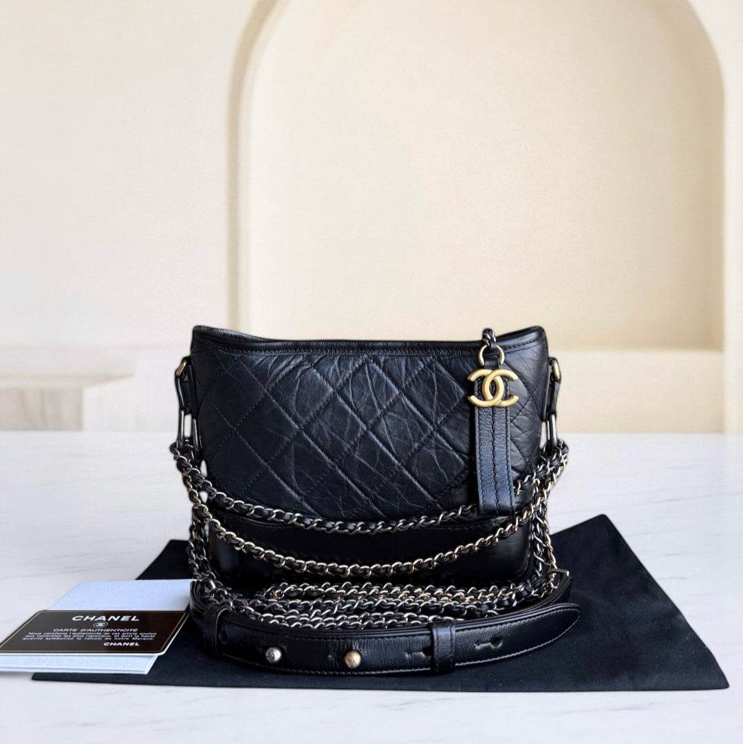 Chanel Gabrielle Small - Quilted Aged Calfskin Black Two-tone Gold Hardware Series 26