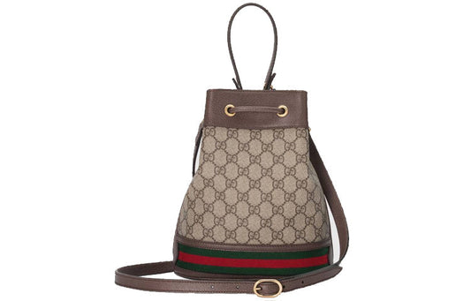 (WMNS) GUCCI Ophidia Logo Stripe Webbing Canvas Drawstring handbag Small / Brown Classic 550621-96I3B-8745