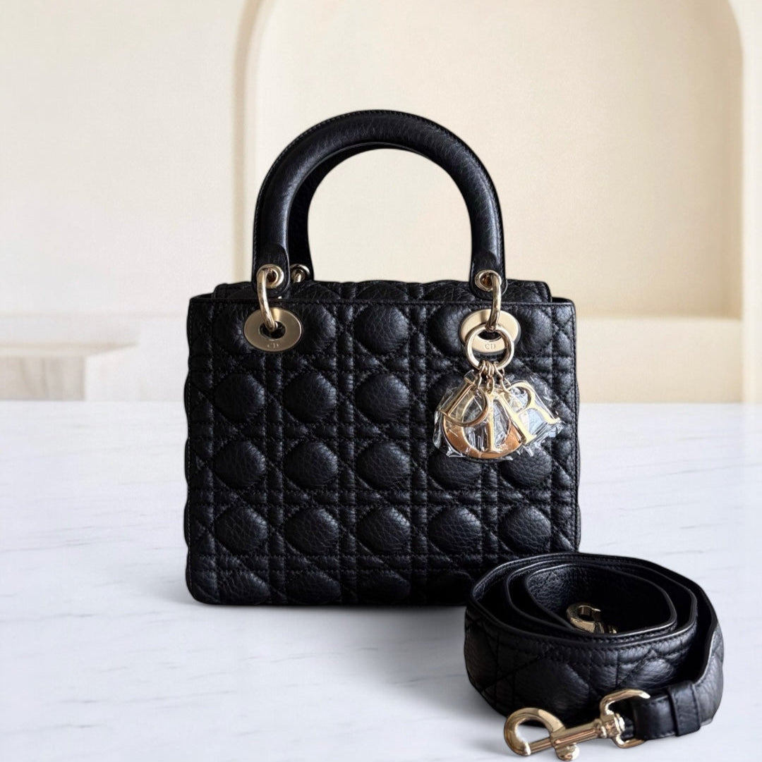 Dior Lady Medium Flap - Cannage Calfskin Black Gold Hardware