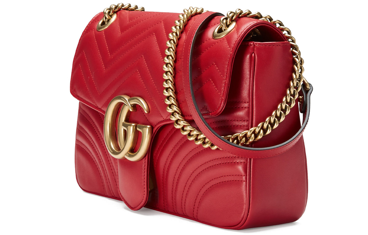 (WMNS) GUCCI GG Marmont Gold Logo Distress Leather Chain Shoulder Messenger Bag Red Classic 443496-DTDIT-6433