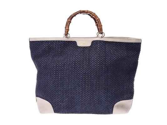 G*G Blue Straw Bamboo Shopper Tote (SHA-24587)