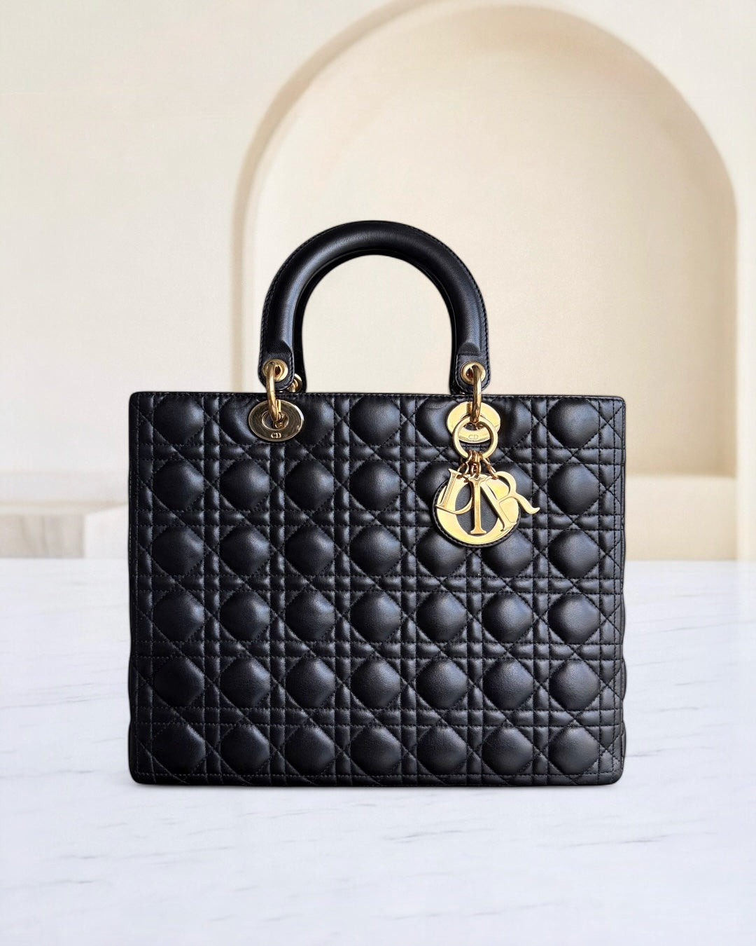 Dior Lady Large - Cannage Lambskin Black Gold Hardware NO STRAP