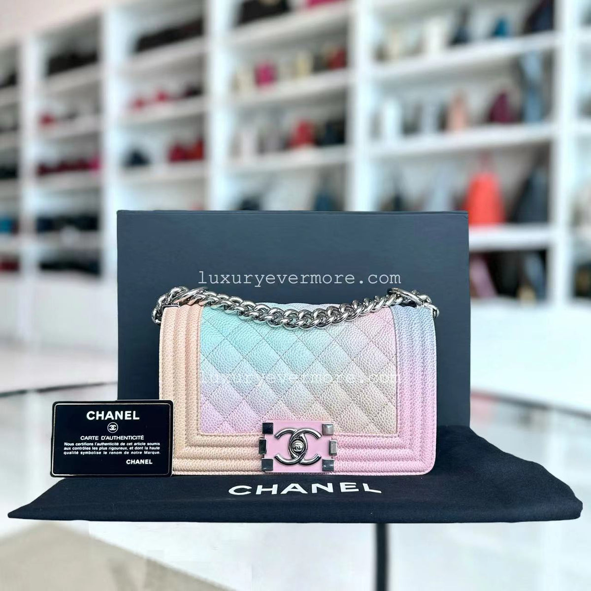 *Un* Caviar Boy Rainbow Small Quilted Grained Calfskin Multicolor Silver Hardware Series 25
