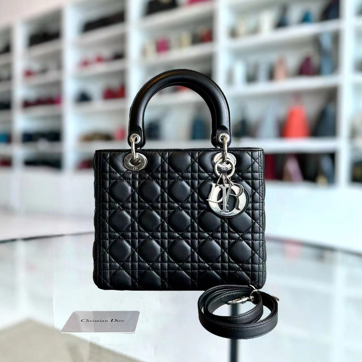 Dior Lady Medium Cannage Lambskin Black SHW