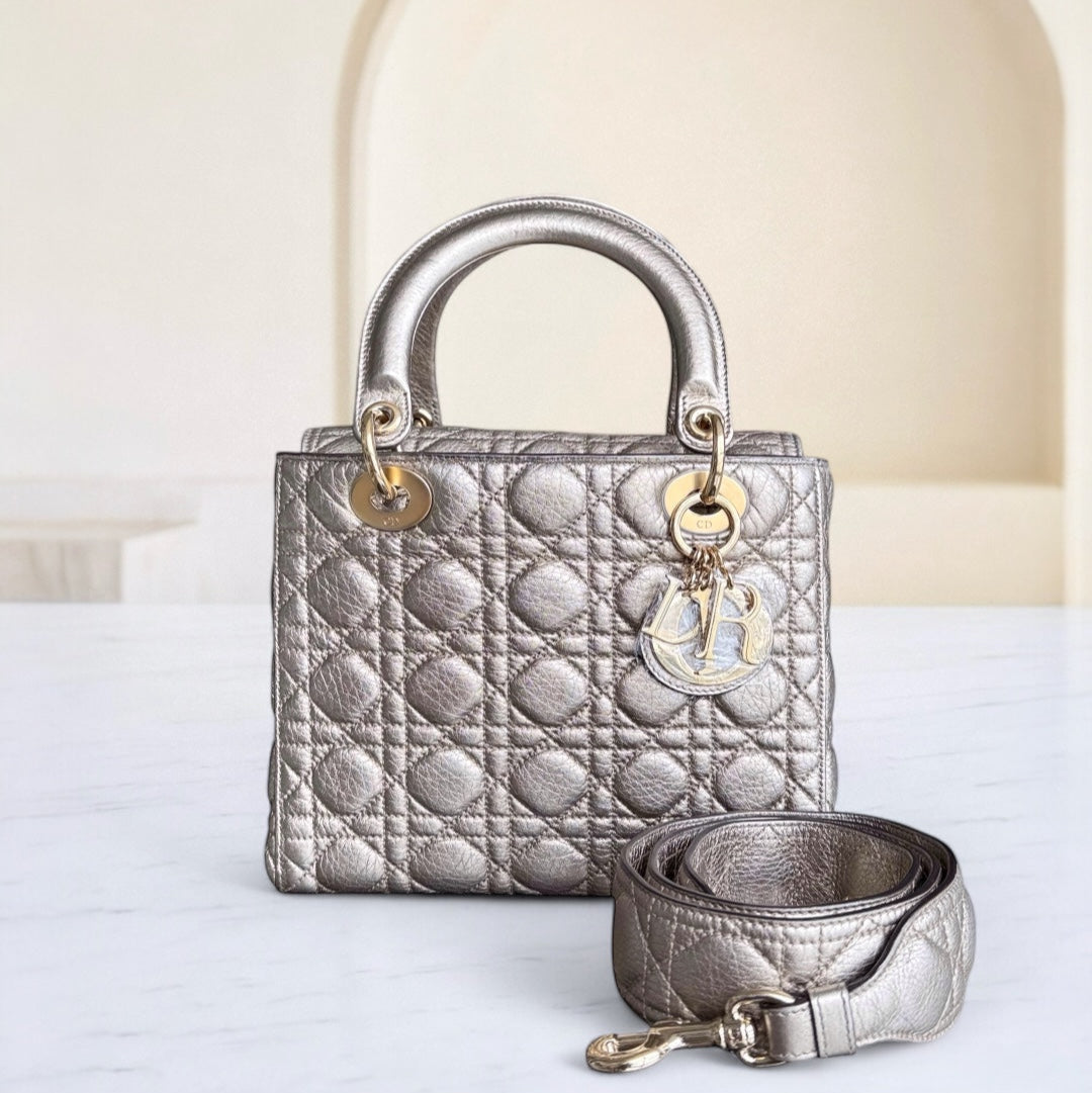Dior Lady Medium Flap - Cannage Metallic Gold Gold Hardware