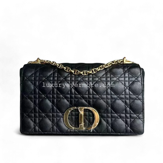 Dior Caro Large - Cannage Calfskin Black Golden Hardware