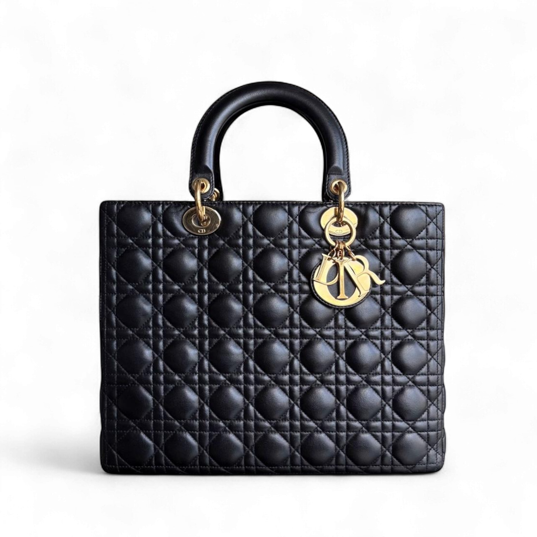 Dior Lady Large - Cannage Lambskin Black Gold Hardware NO STRAP