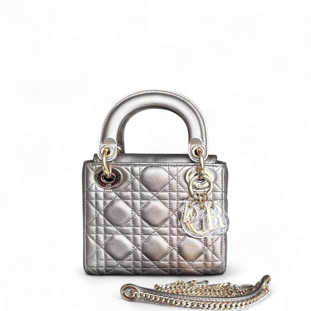 Dior Lady Mini - Cannage Calfskin Bronze Metallic Gold Hardware Chain Strap