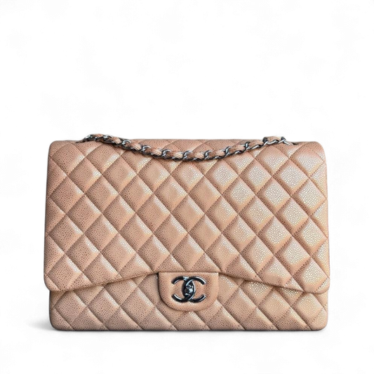 Chanel Classic Flap Maxi - Caviar Quilted Grained Calfskin Metallic Bronze Gold Hardware Series 14